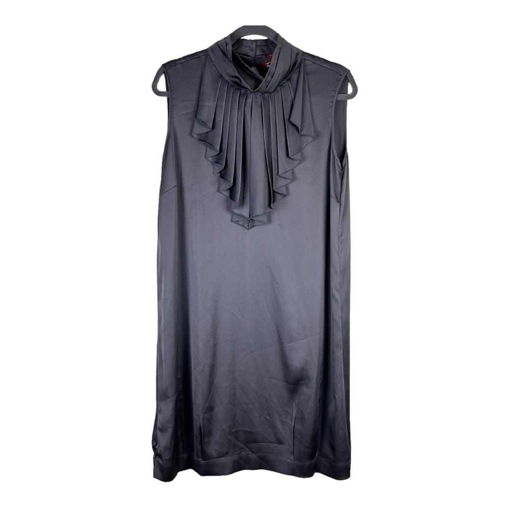 New York & Company Silky Satin High Mock Neck Shift Dress Womens XL Quiet Luxury